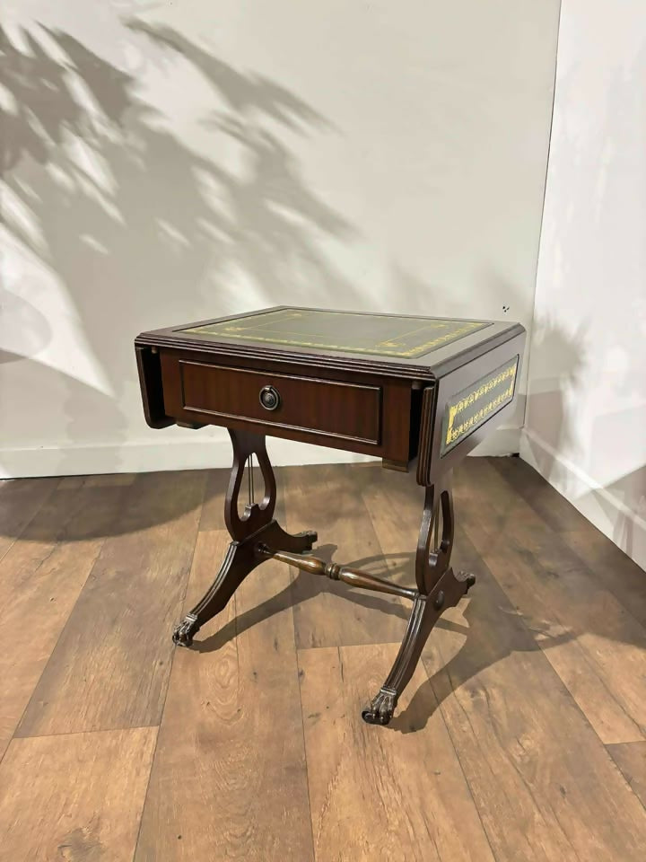 Vintage Mahogany Drop-Leaf Coffee Table with Tooled Leather Top