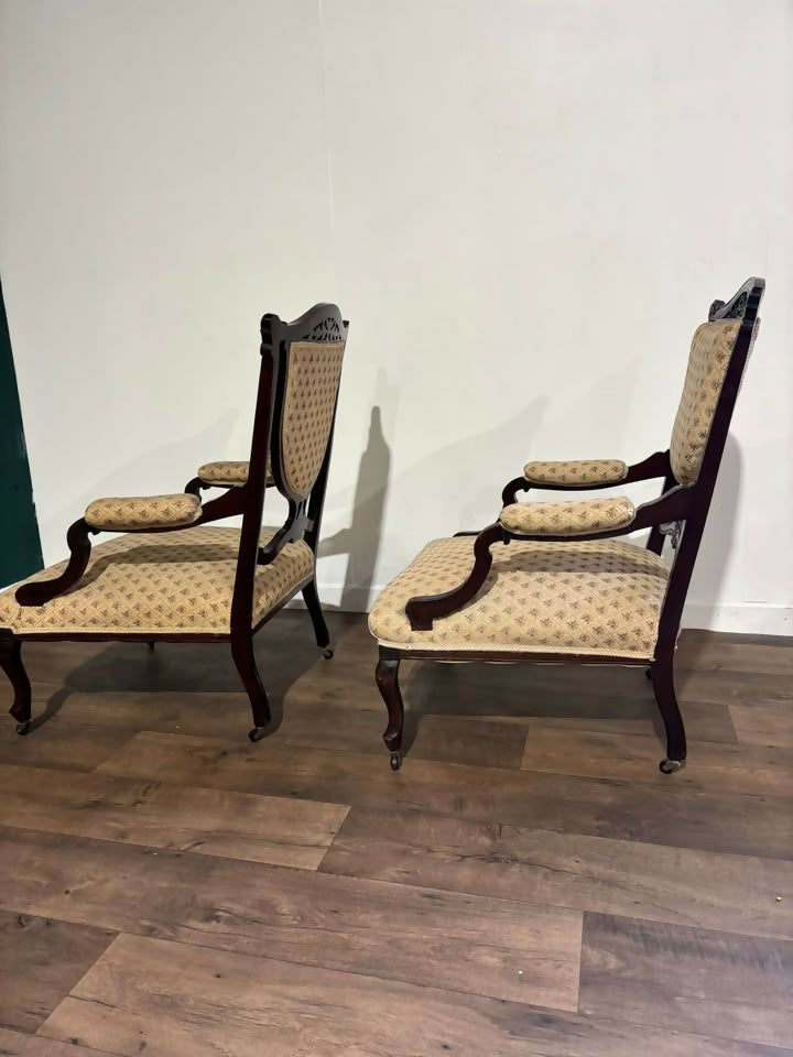Pair Of Antique Mahogany Framed Drawing Room Chairsn