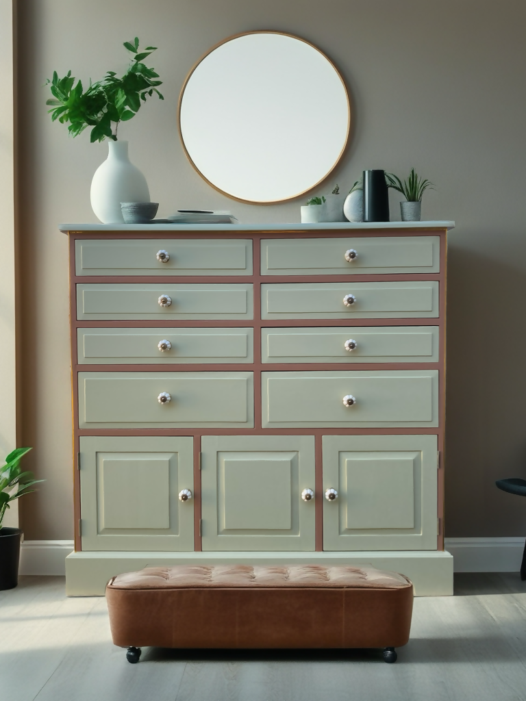 Vintage Chest of Drawers in Muted Pink & Apple Green
