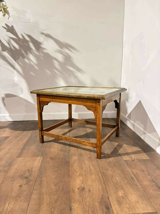 19th Century Oak Occasional Table With Tapestry Top Under Glass