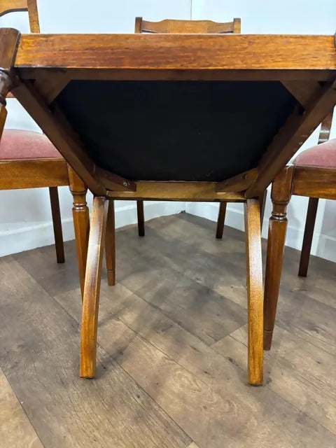Reproduction Set Of Four Mahogany Inlaid Dining Chairs – Salmon Pink Upholstery