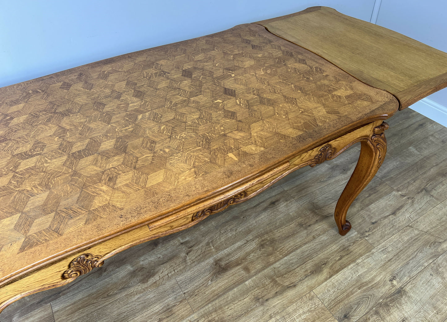 Dining Table Vintage French Louis XVI Carved Oak Extendable Table LOT 6358
