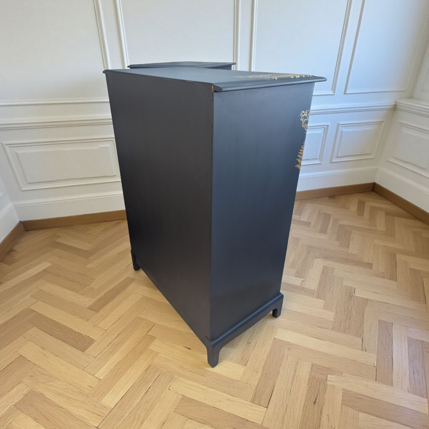 Vintage Stag minstrel 7 drawers tallboy, navy blue chest of drawers mid century modern dresser