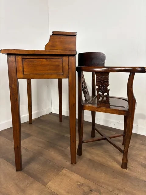 Reproduction Oriental Style Writing Table With Matching Corner Chair