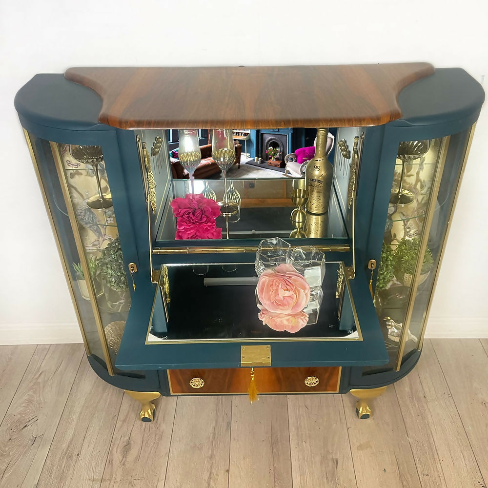 Teal Blue and Gold Cocktail Cabinet