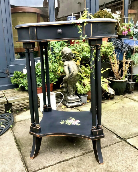 Painted Black Table with Pink Roses