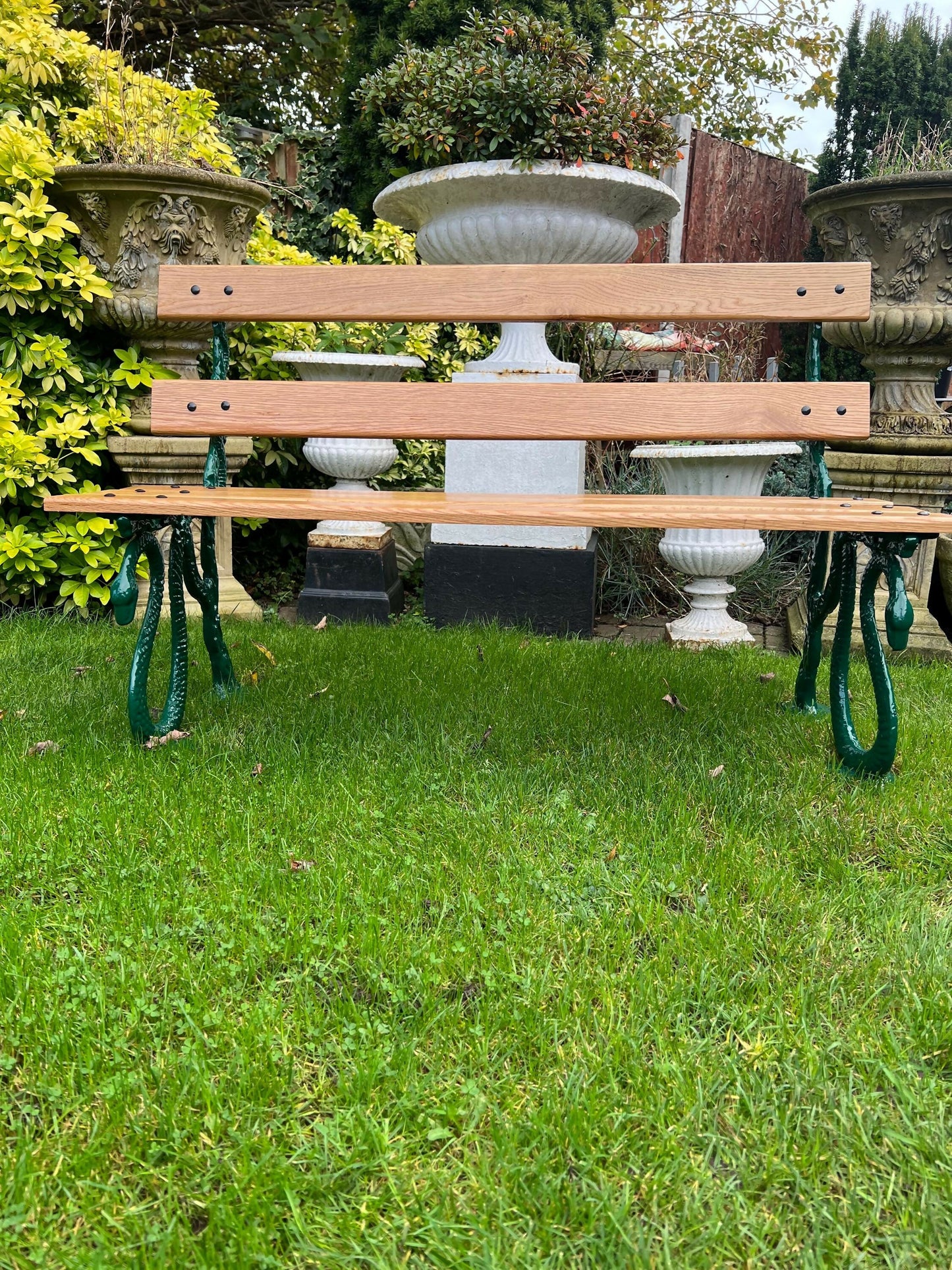 Hissing Serpent Cast Iron and Oak Garden Bench