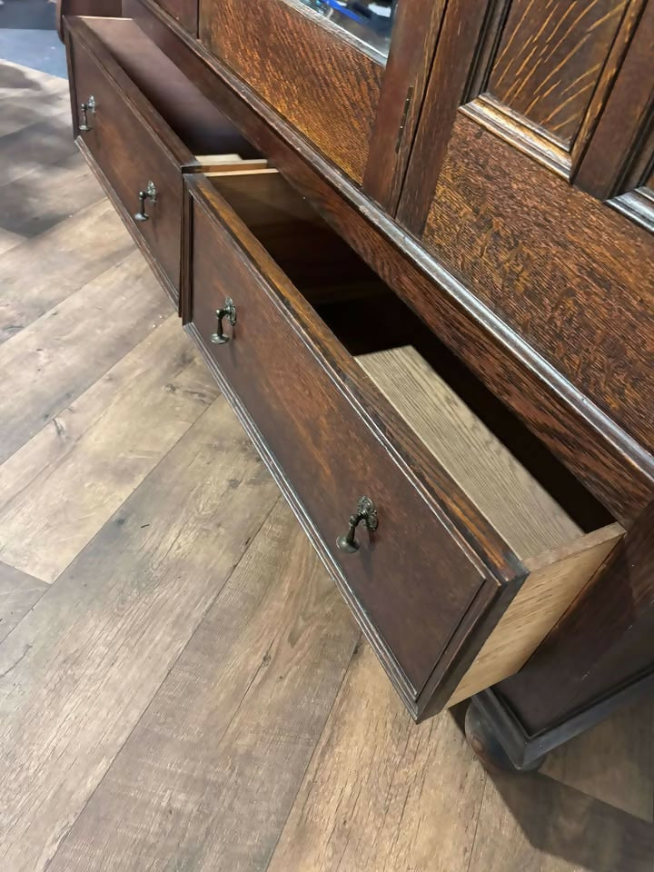 Vintage Oak Panelled Wardrobe with Central Mirror Doorzx