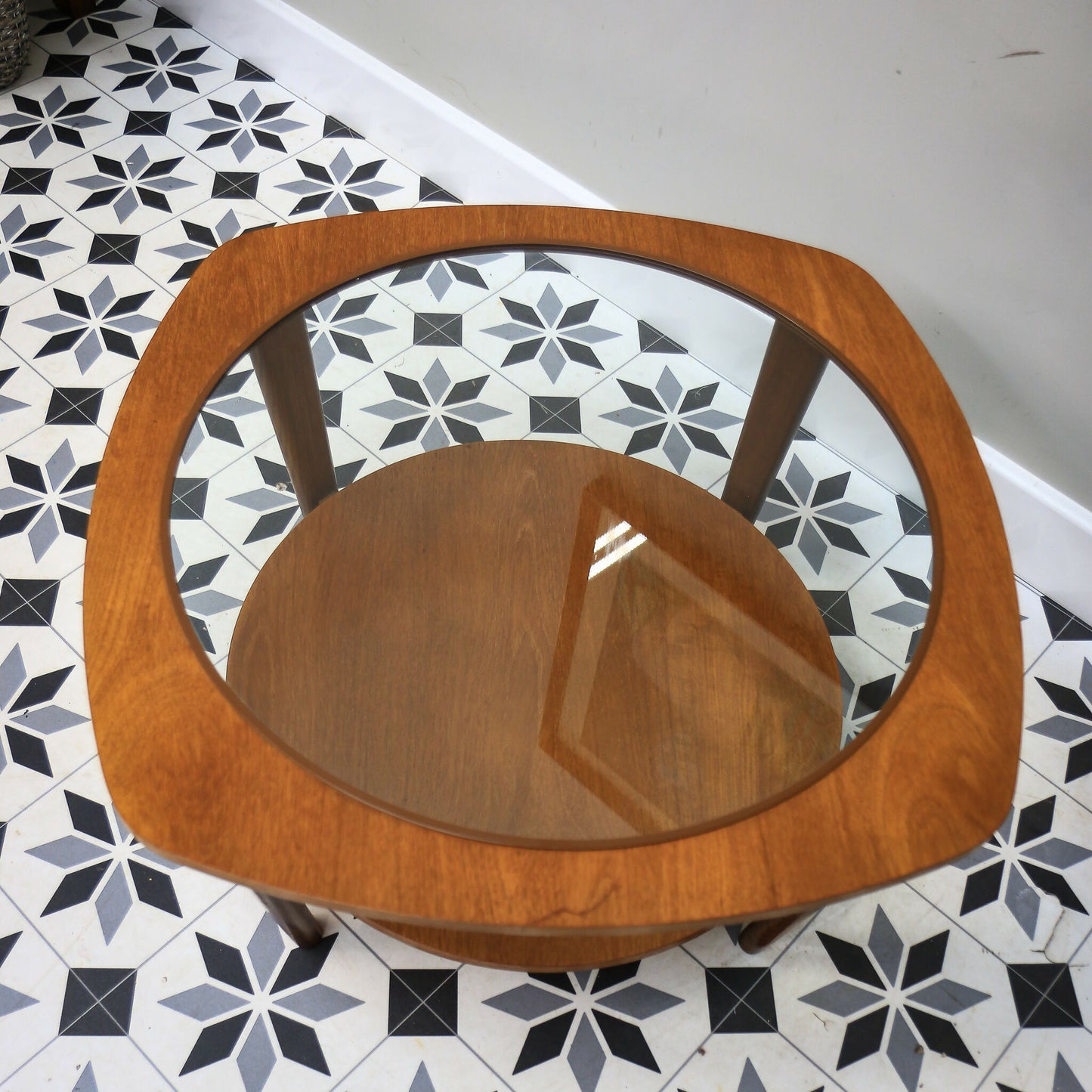 Remploy Teak Coffee Table with Two Tiers Glass Top and Afromosia Legs