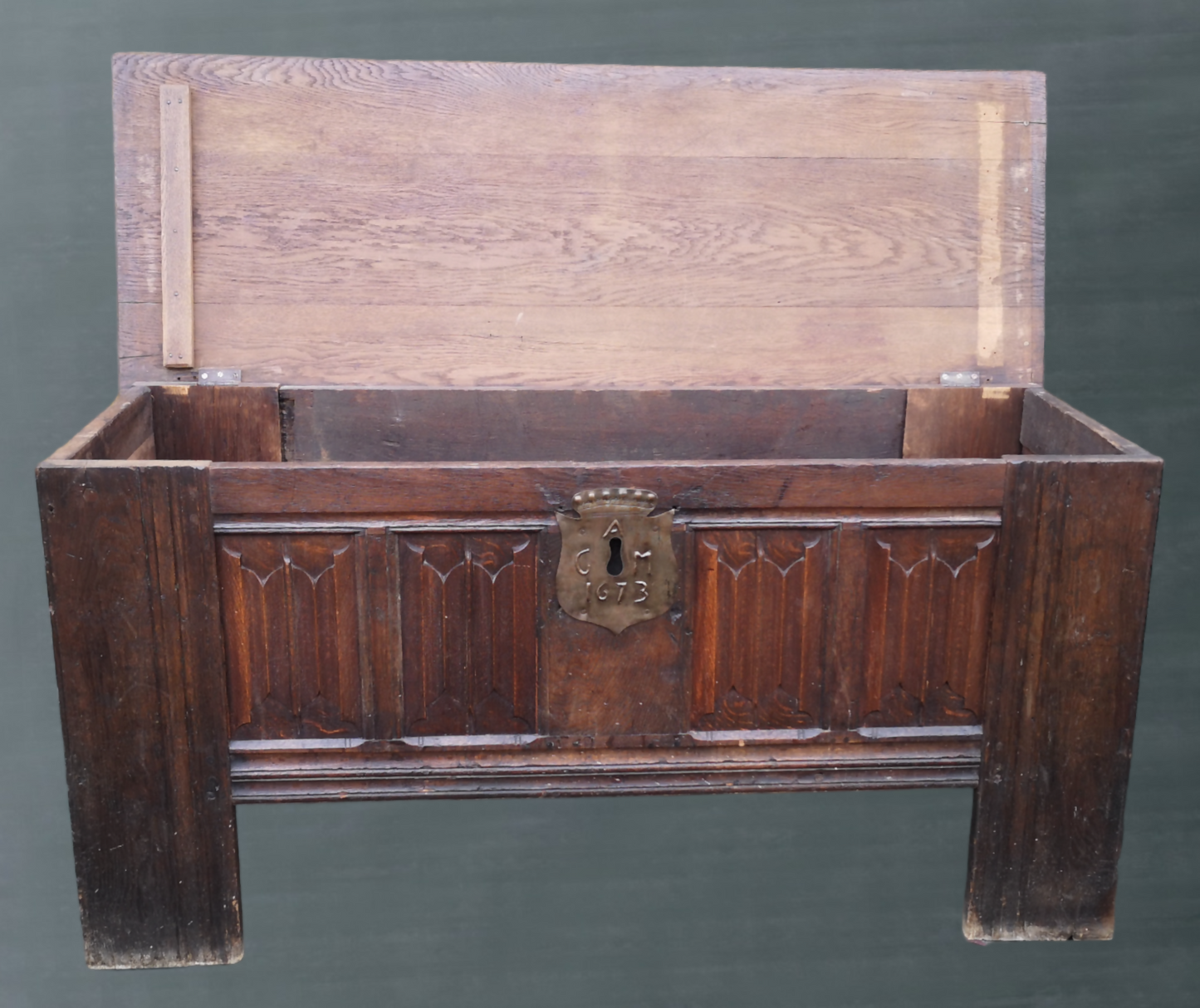 Large Oak Linen Fold Blanket Box / Chest Dated 1673