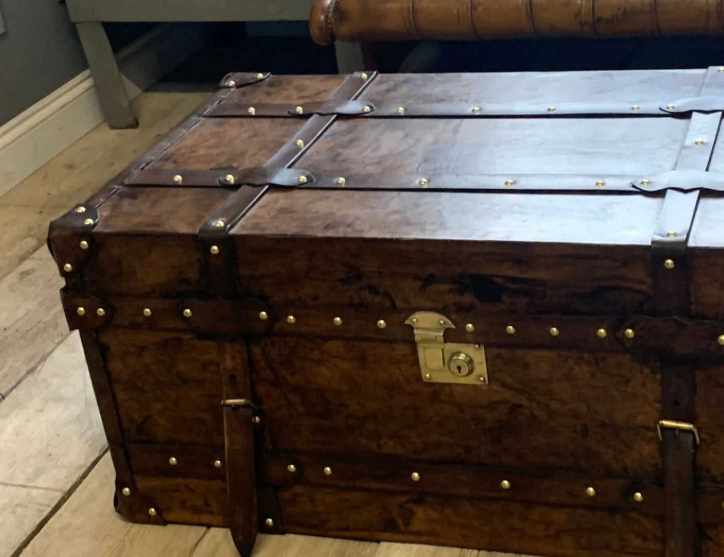 English Leather Belted Coffee table Trunk
