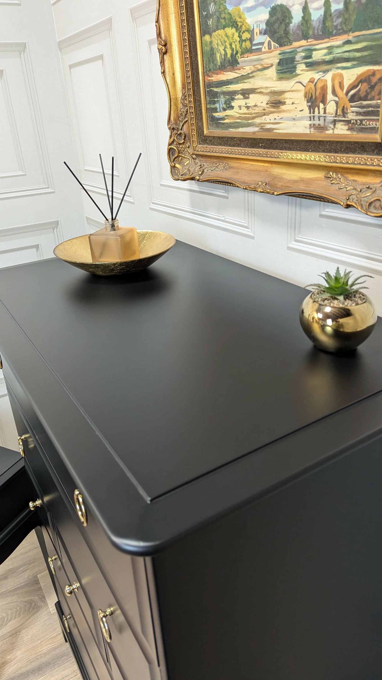 Stag minstrel white tallboy 7 drawer chest of drawers, professionally sprayed black