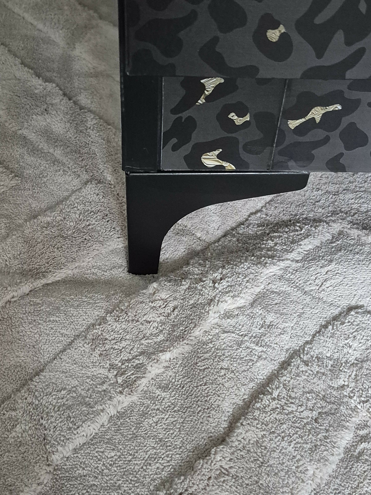 Luxe Black & Gold upcycled Leopard Print Bedside Tables | Art Deco Glam