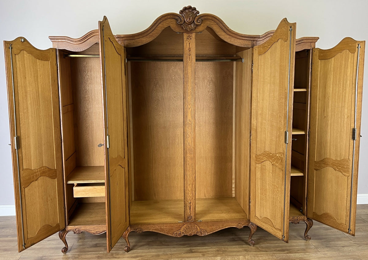Wardrobe Vintage French Louis XVI Style Oak Four Door Carved Armoire LOT 6496