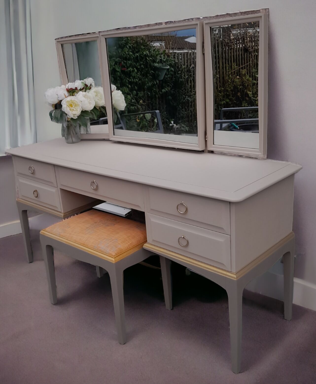 Vintage Stag Dressing Table with stool & triple mirror