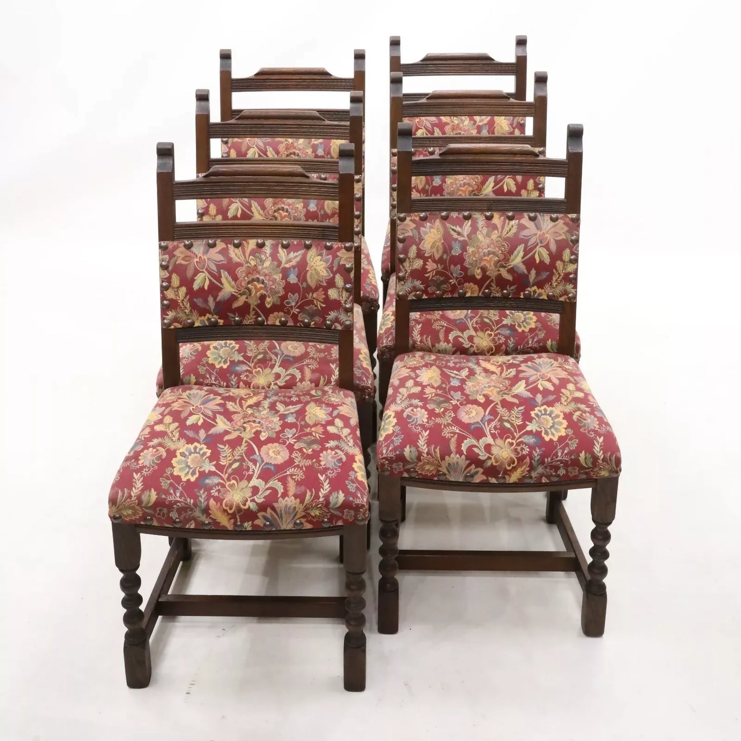 6 Old Charm Dining Chairs Tudor Brown Studded Upholstery FREE UK Delivery
