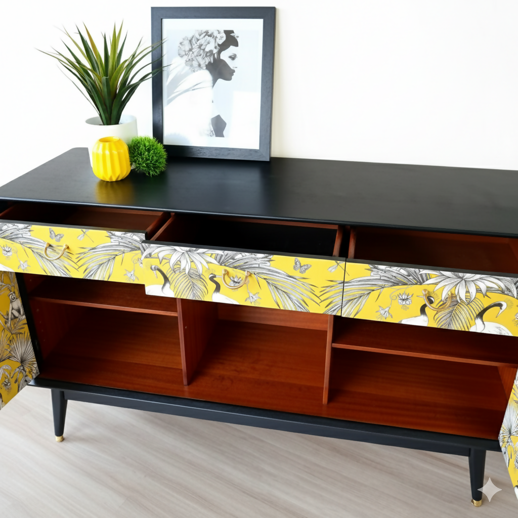 G plan sideboard in black and yellow
