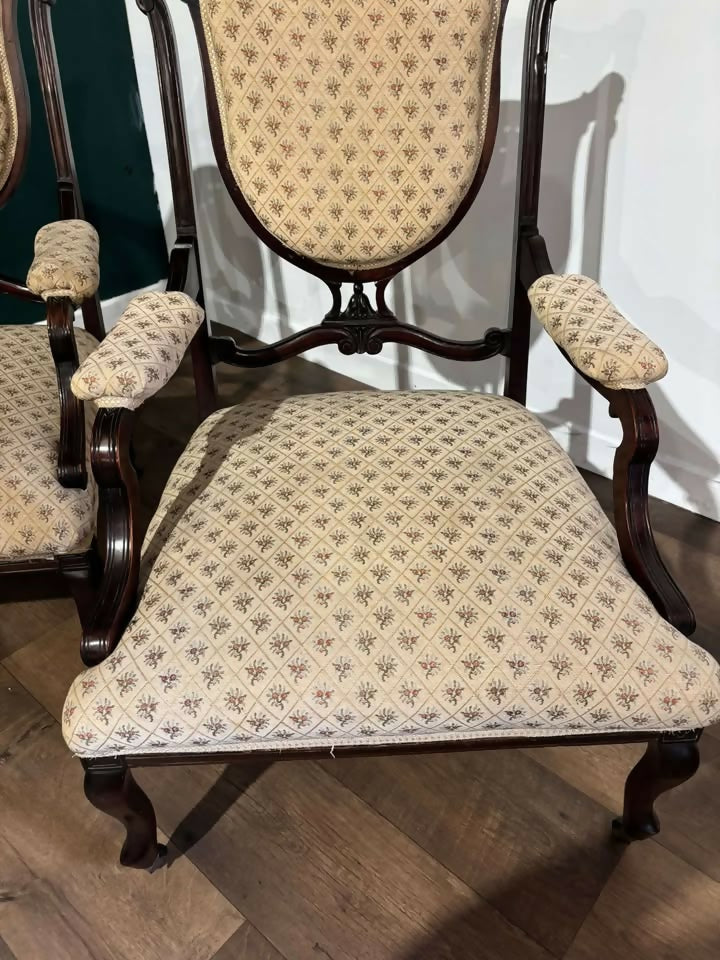 Pair Of Antique Mahogany Framed Drawing Room Chairsvv