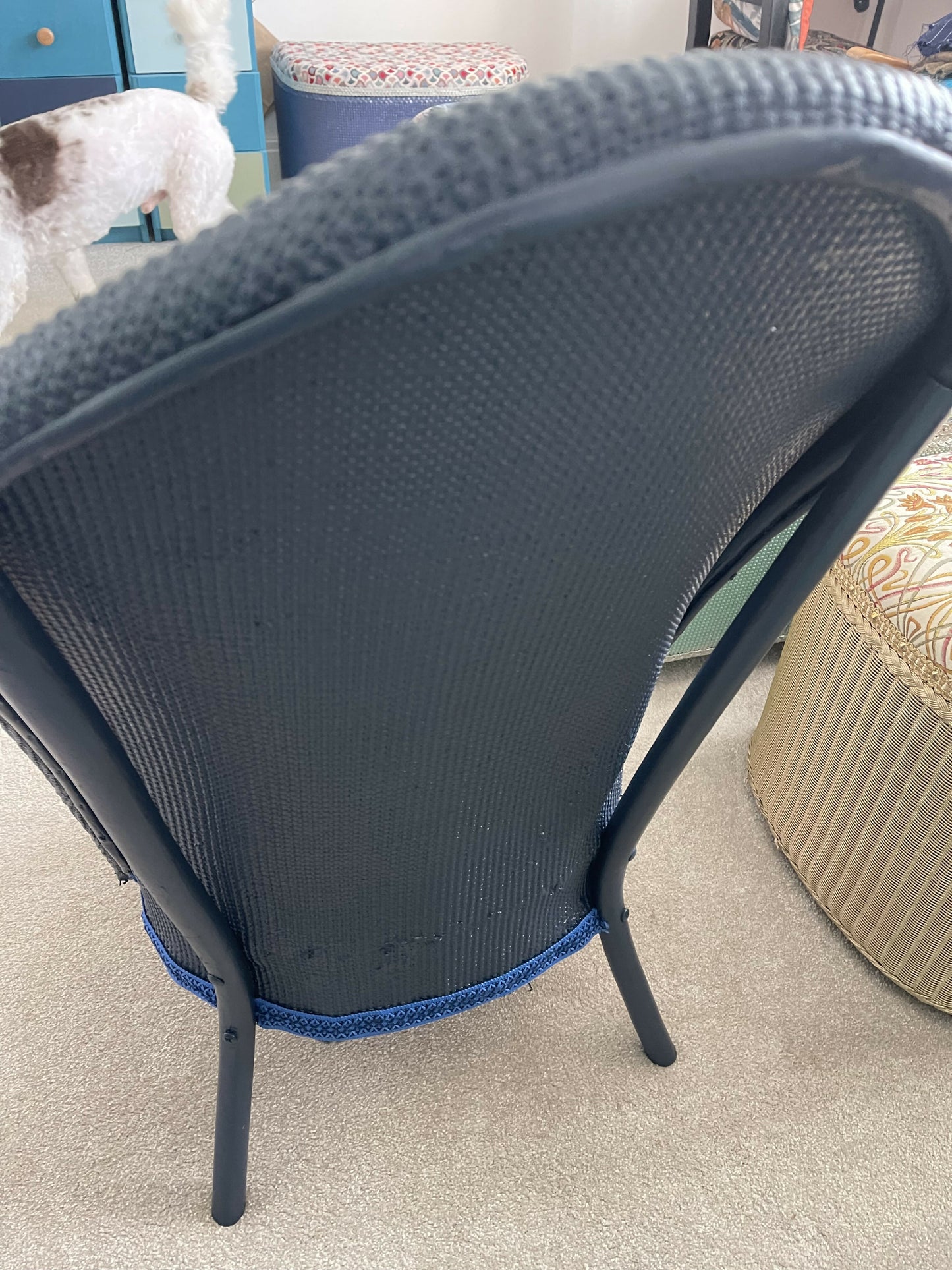 Mid century accent chair. Dark blue with matching material