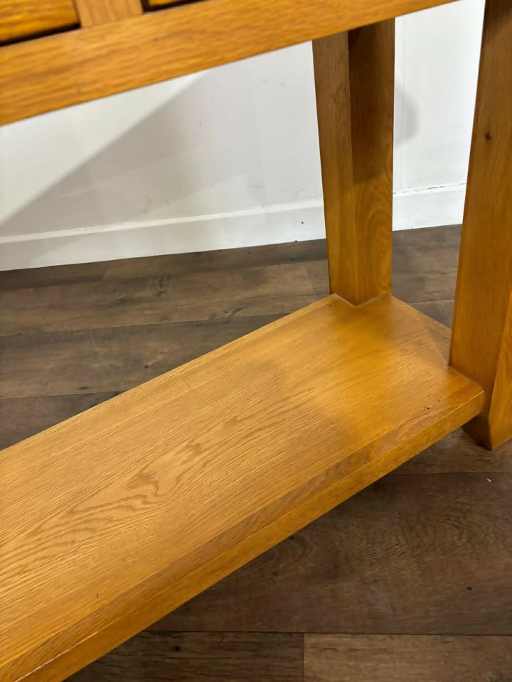 Modern Solid Oak Three Drawer Console Table