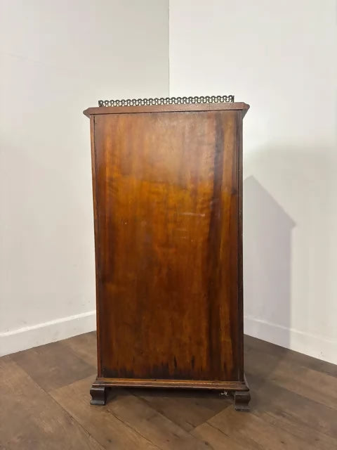 Edwardian Walnut Sheet Music Cabinet with Glass Door & Velvet-Lined Shelves