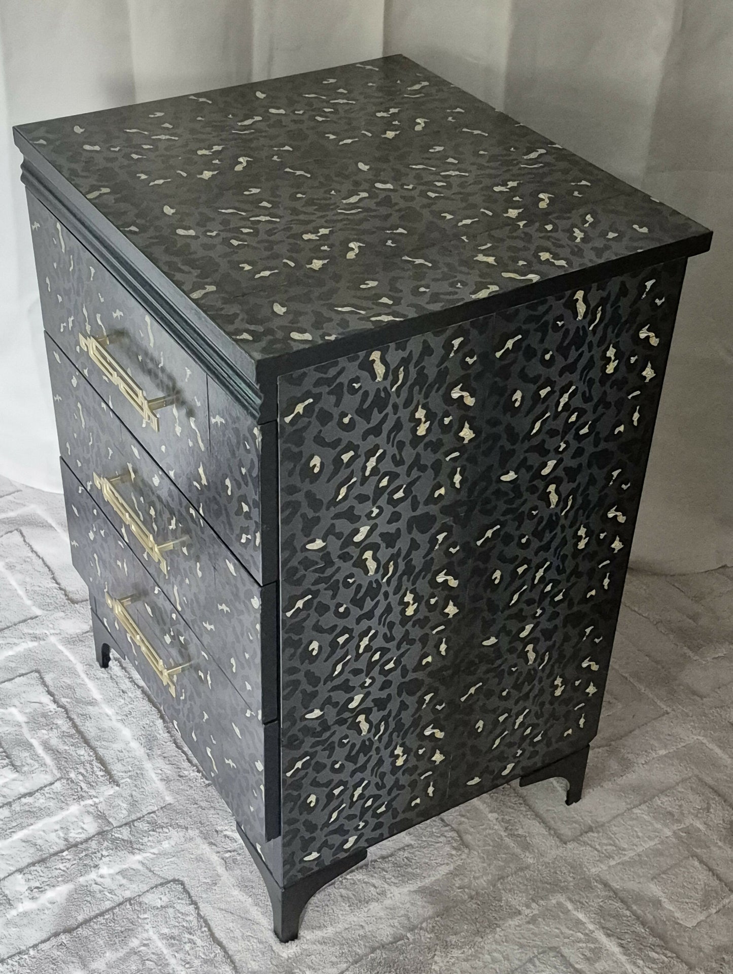 Luxe Black & Gold upcycled Leopard Print Bedside Tables | Art Deco Glam