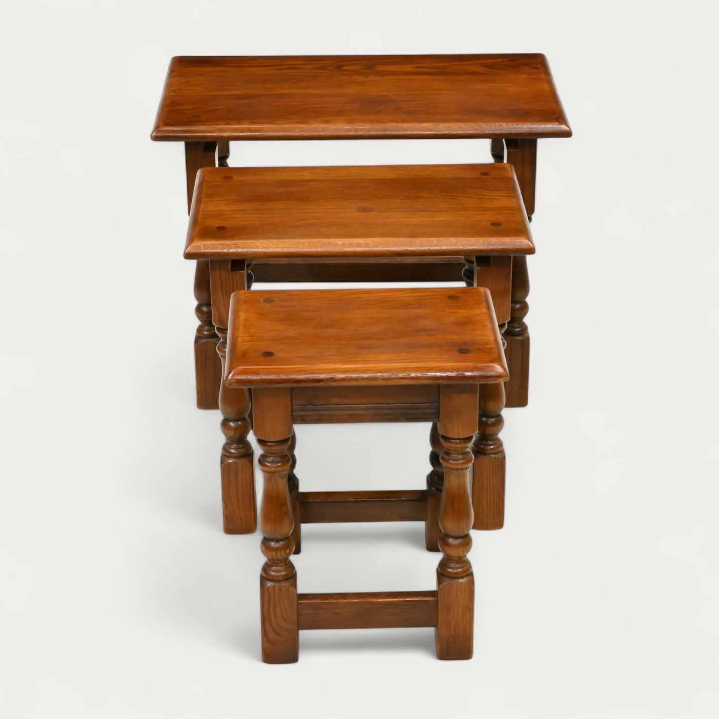 Old Charm Oak Nest of 3 Tables Model 1494 Tudor Brown Finish Free UK Delivery. SBR10606/1906E