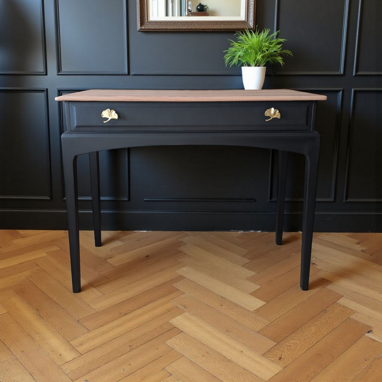 Vintage Stag minstrel black console table, spray painted desk, upcycled dressing table