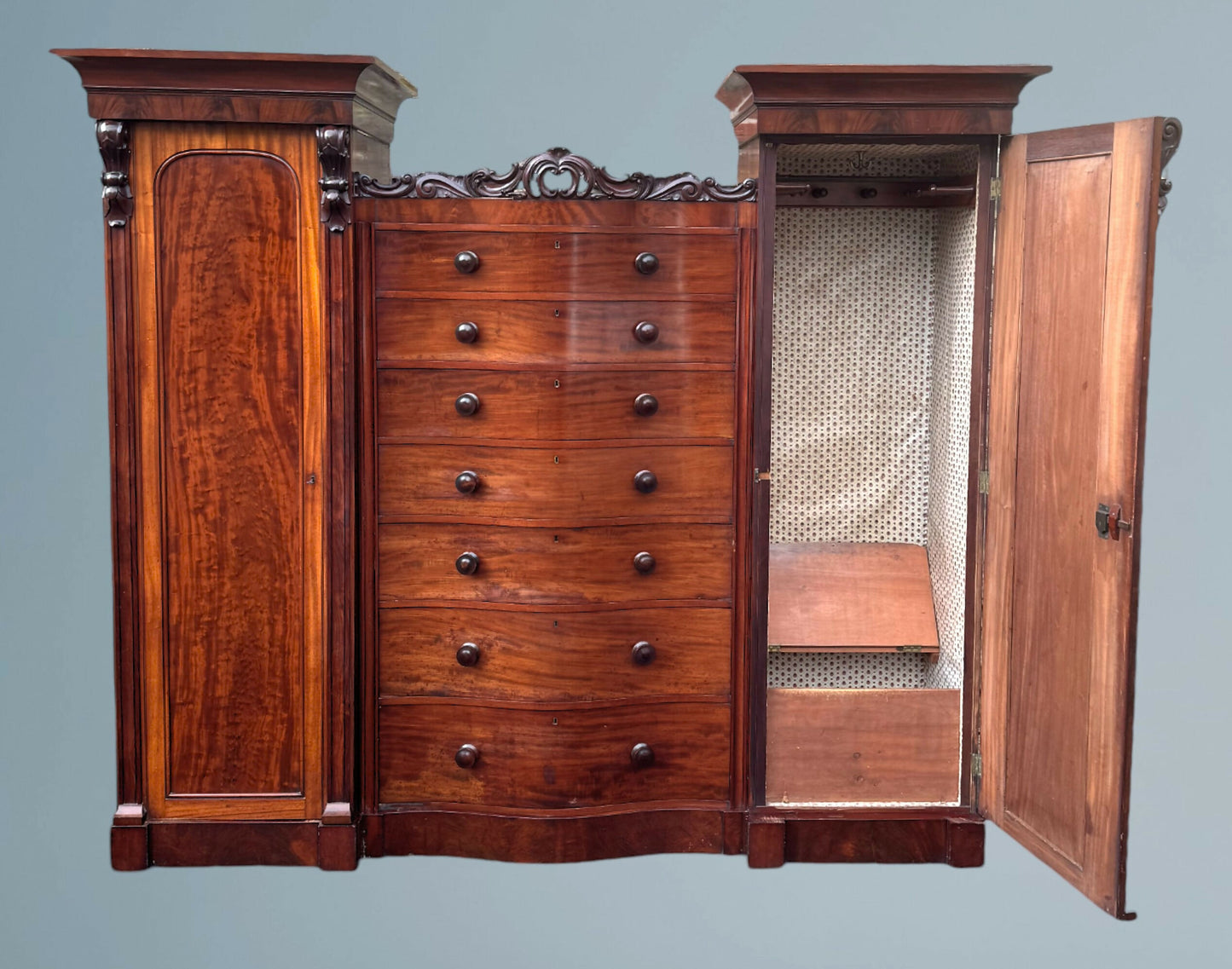 A Good Large Figured Mahogany Compactum Wardrobe