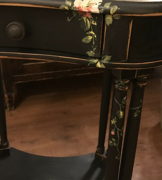Painted Black Table with Pink Roses