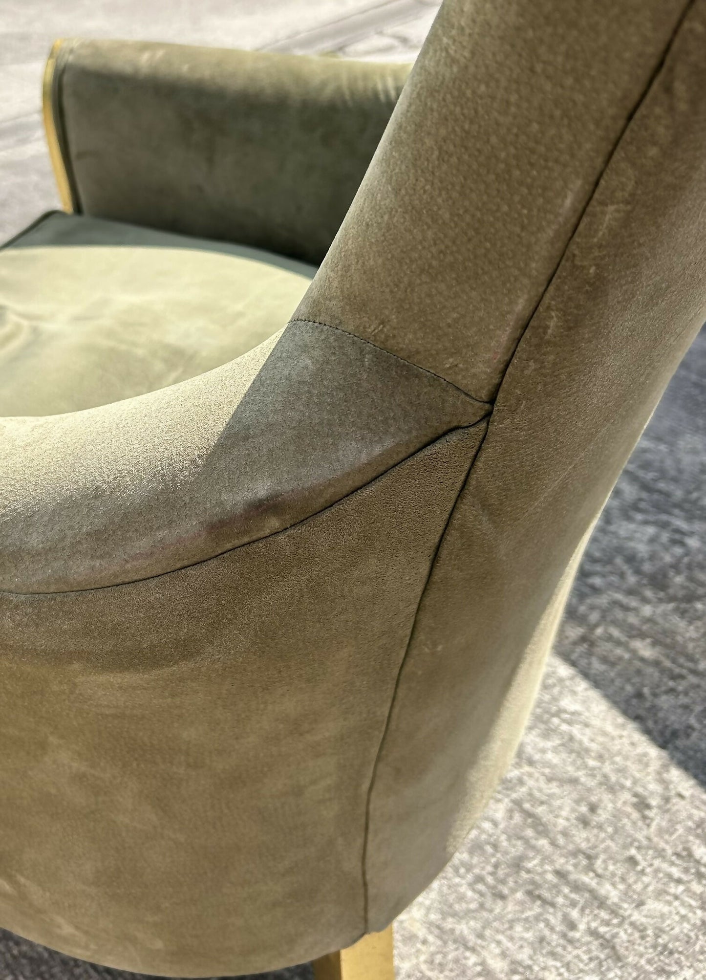 French Louis XVI Style Neoclassical Suede Leather Armchair With Gold Gilt Frame