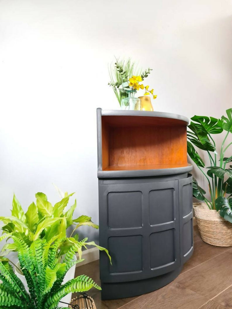 Dark Grey Mid century modern nathan drinks cabinet ,teak corner unit, gin bar,retro,vintage, teak furniture, grey,modern