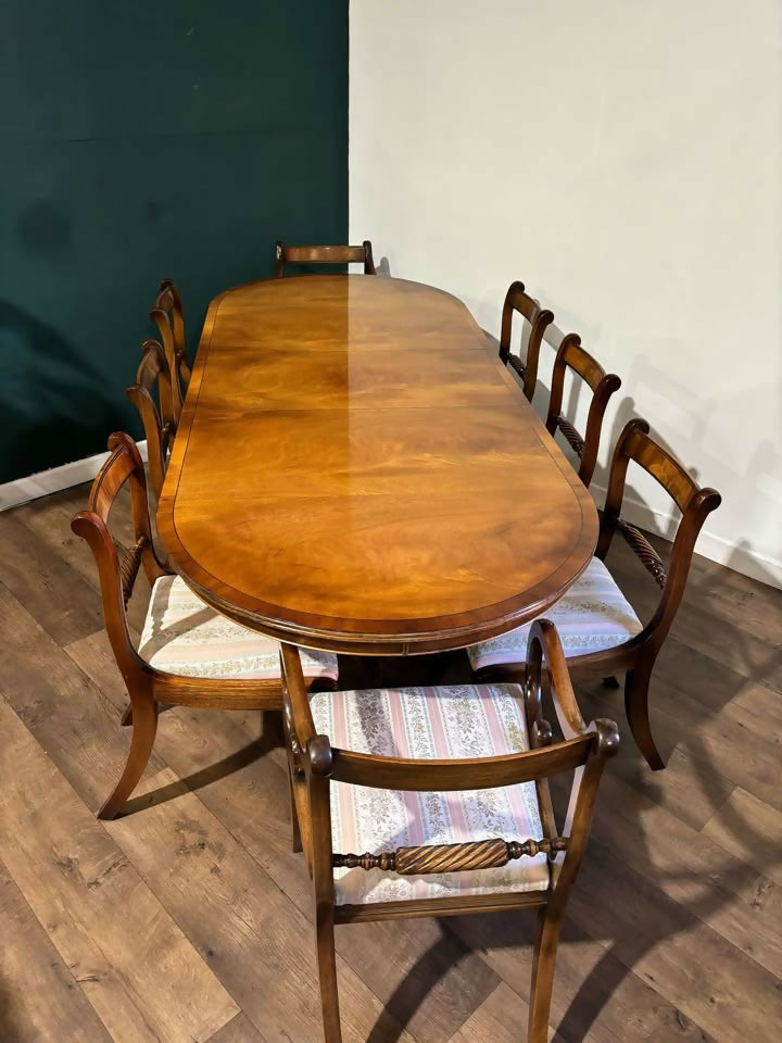 Regency Style Mahogany Twin Pedestal Table with Eight Chairsxx