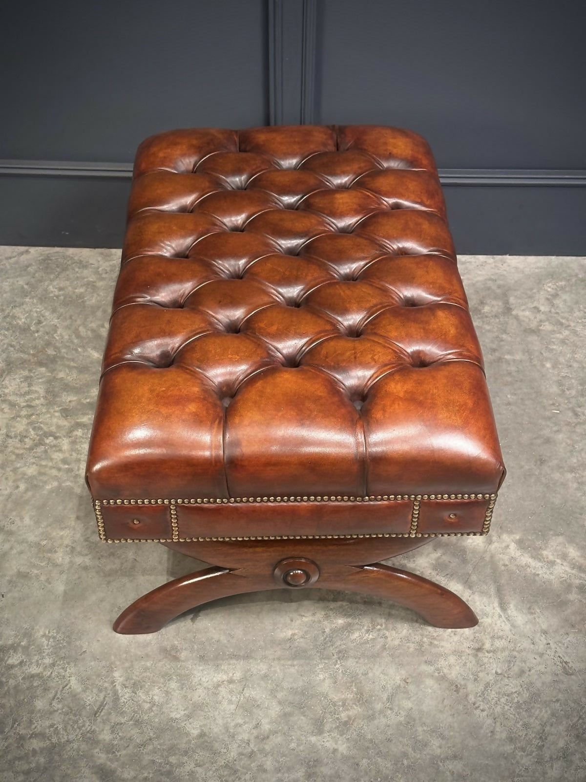 Hand Dyed Buttoned Leather Footstool