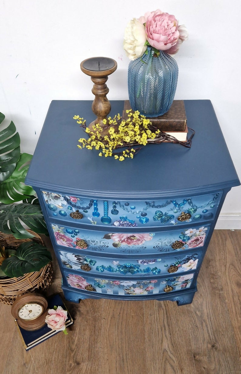 Blue Upcycled Vintage Bedside Cabinet Drawers