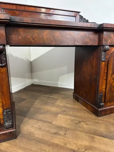 Victorian Mahogany Pedestal Sideboard with Carved Gallery Back