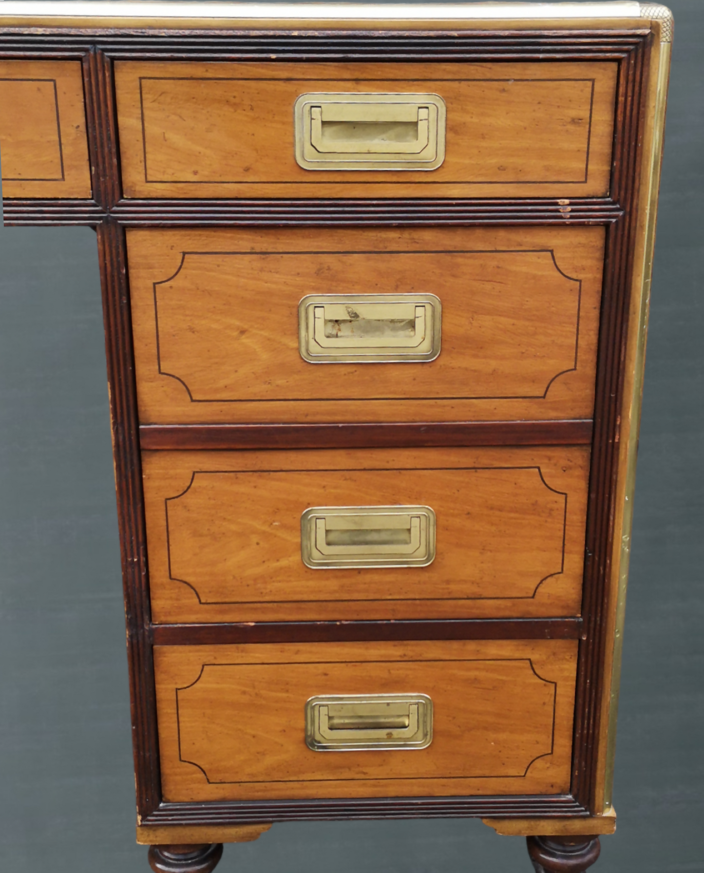 English Campaign Style Pedestal Desk by Baker Furniture Collectors Edition