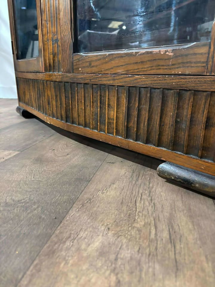 Vintage 1940s Oak Two Door Glazed Bookcase