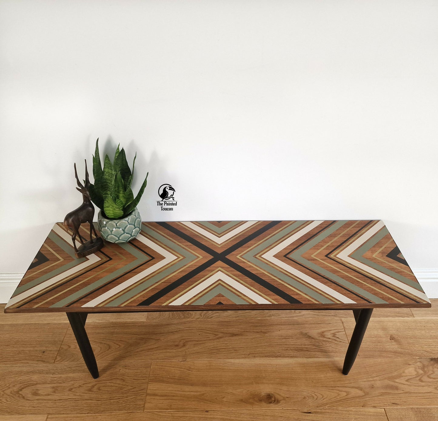 Large Mid-Century Teak Coffee Table customised with tape design
