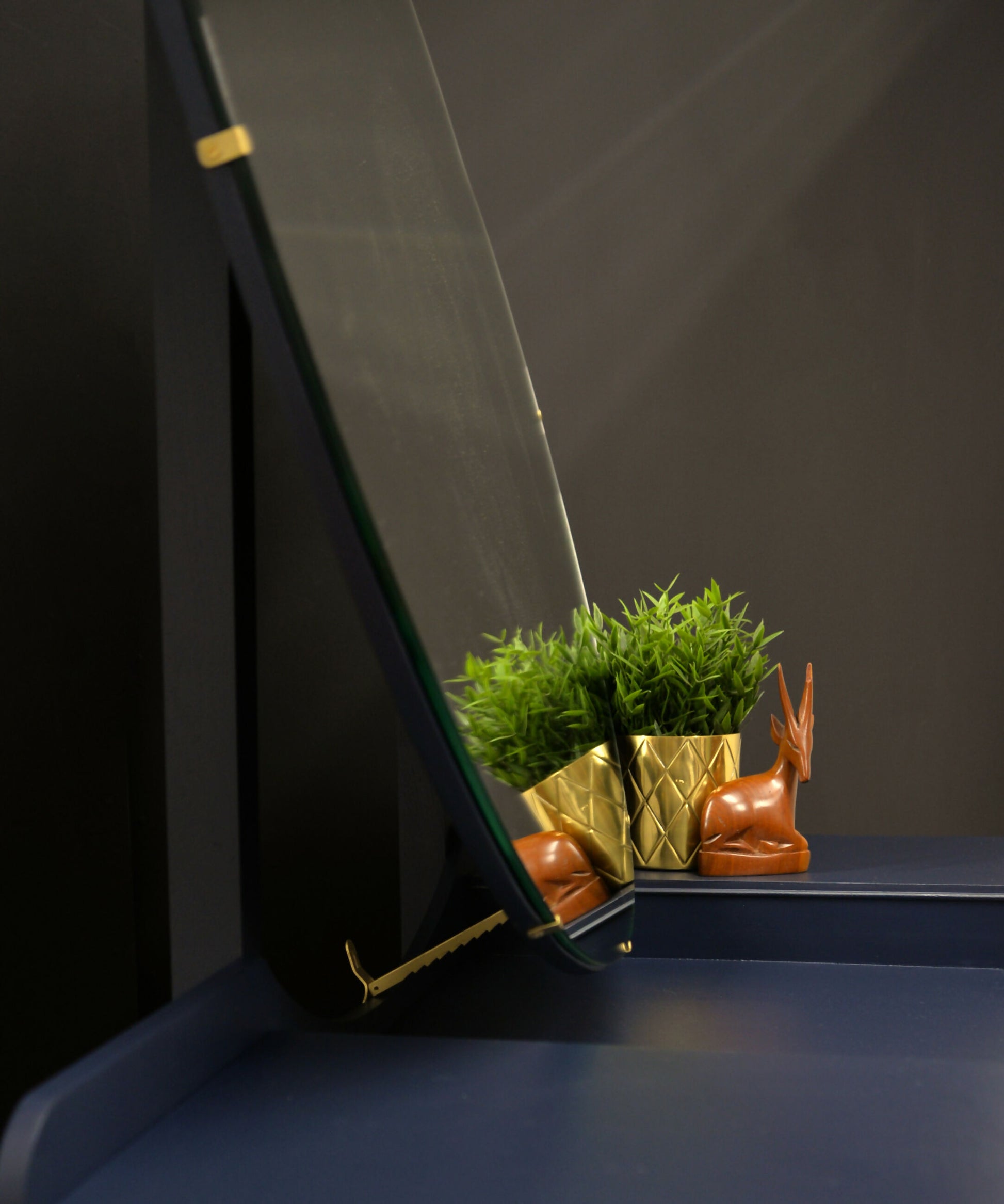 navy and gold walnut dressing table mirror adjustment