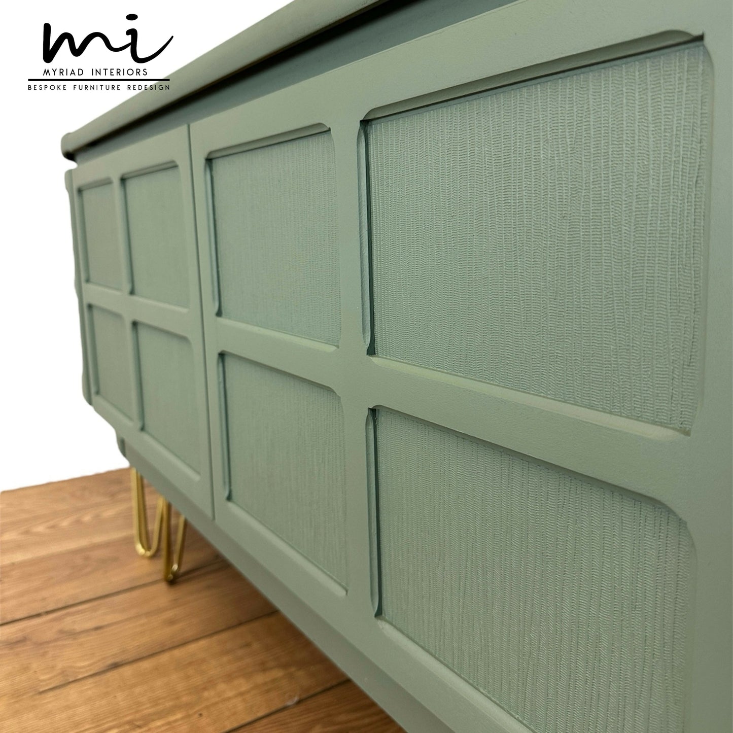 Made to Order Refurbished mid century modern Nathan large sideboard set, drinks cabinet, TV stand, media unit, sage green, decoupaged, cocktail, console