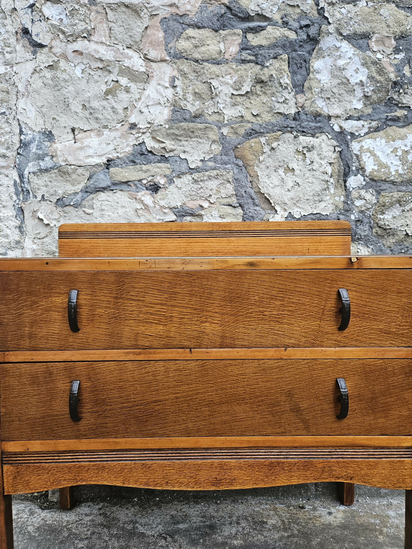Vintage Oak Chest of Drawers: Mid-Century Modern Tallboy Cabinet Two Drawer