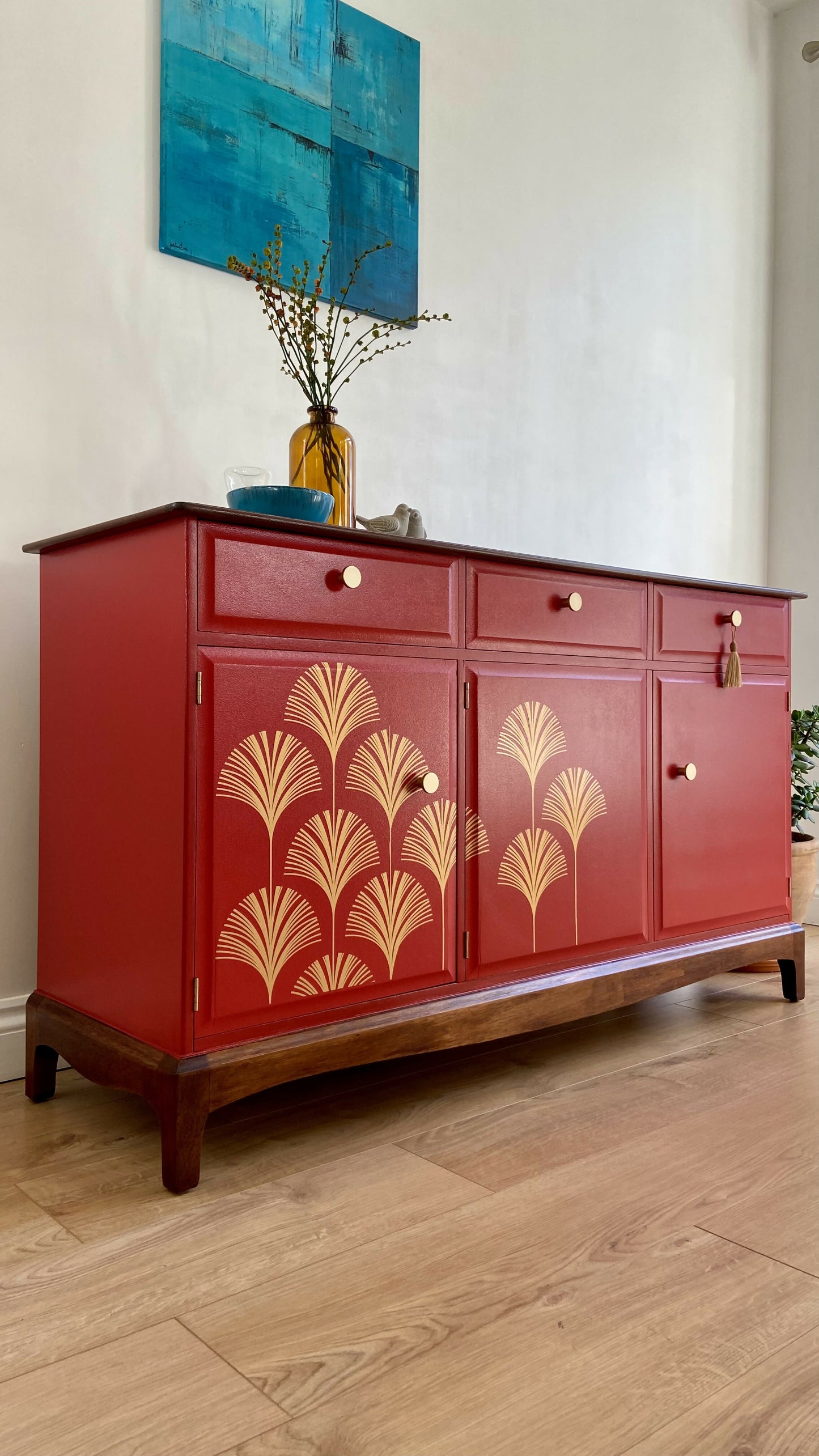 Midcentury Modern Stag Minstrel Sideboard, Red Sideboard
