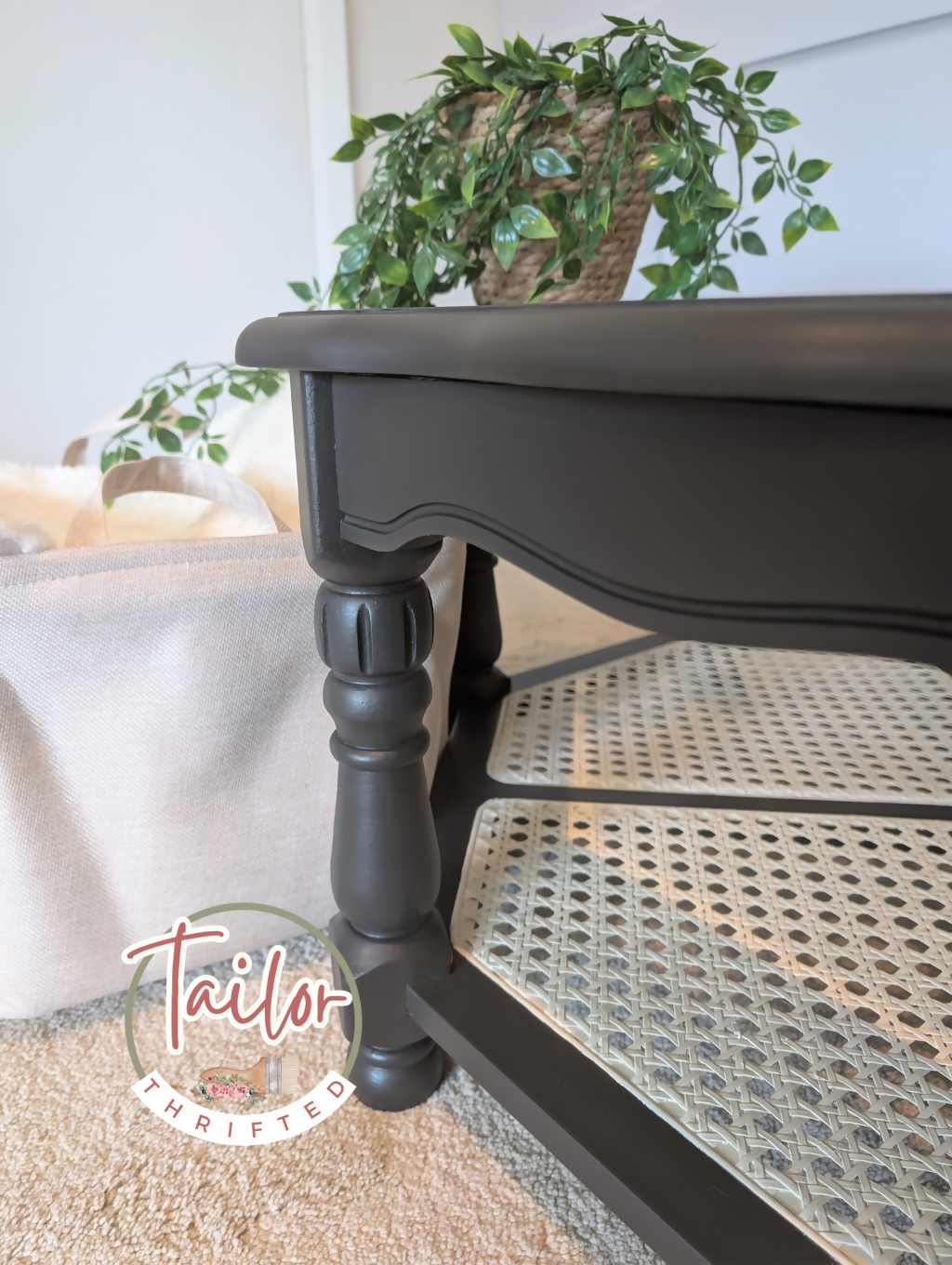 Tailor Thrifted Upcycled Vintage Cane and Glass Table Set 10