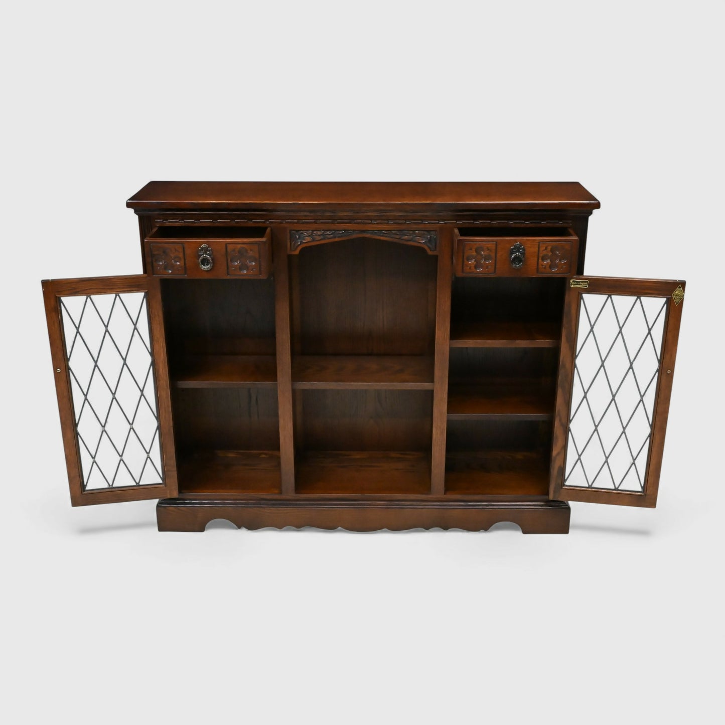 Old Charm Low Bookcase/Display Drawers Carvings Tudor Brown FREE UK Delivery*. SBR11002/0210E