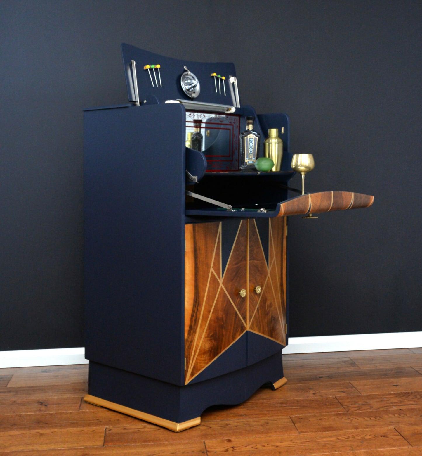 navy-art-deco-walnut-cocktail-cabinet-open-side-view