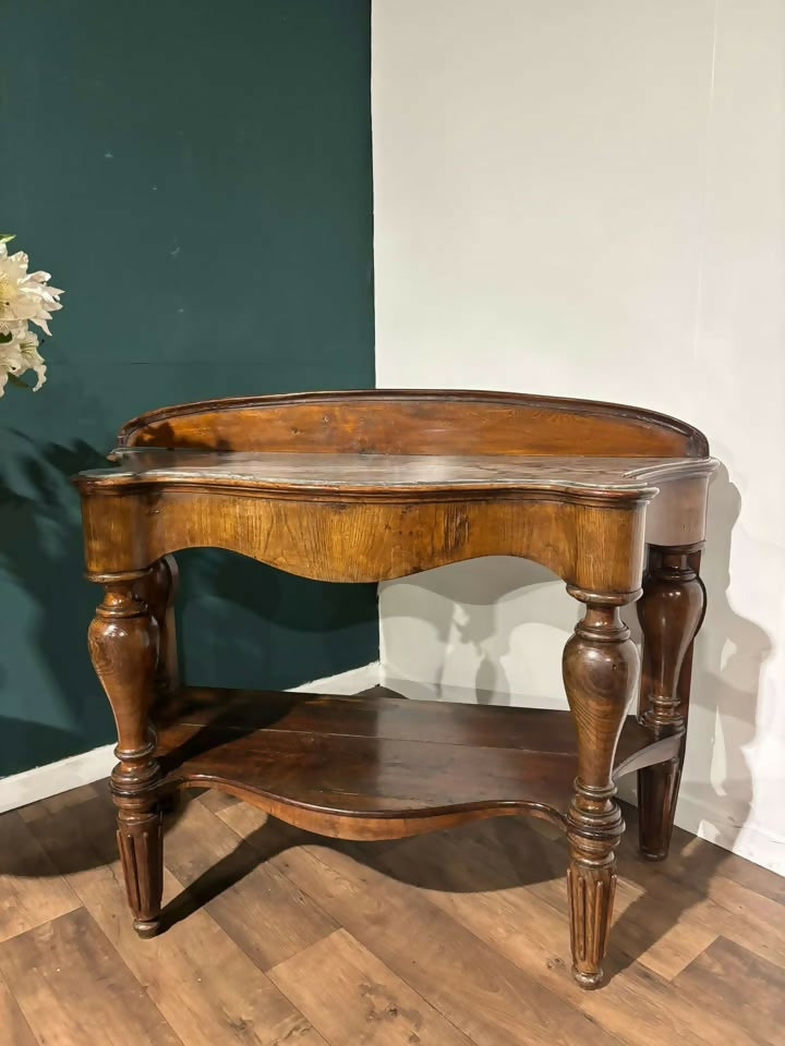 Victorian Mahogany Serpentine Front Console Table With Marble Topx