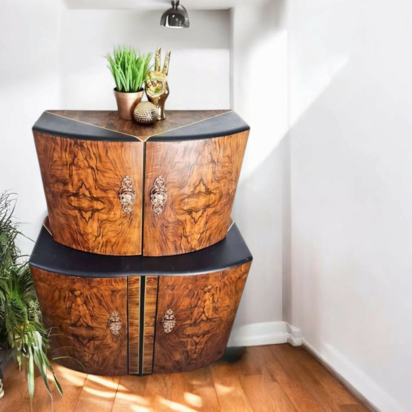 Black art deco walnut drinks cabinet