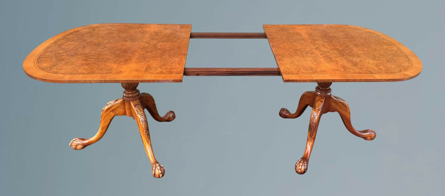 Twin Pedestal Burr Walnut Extending Dining Table