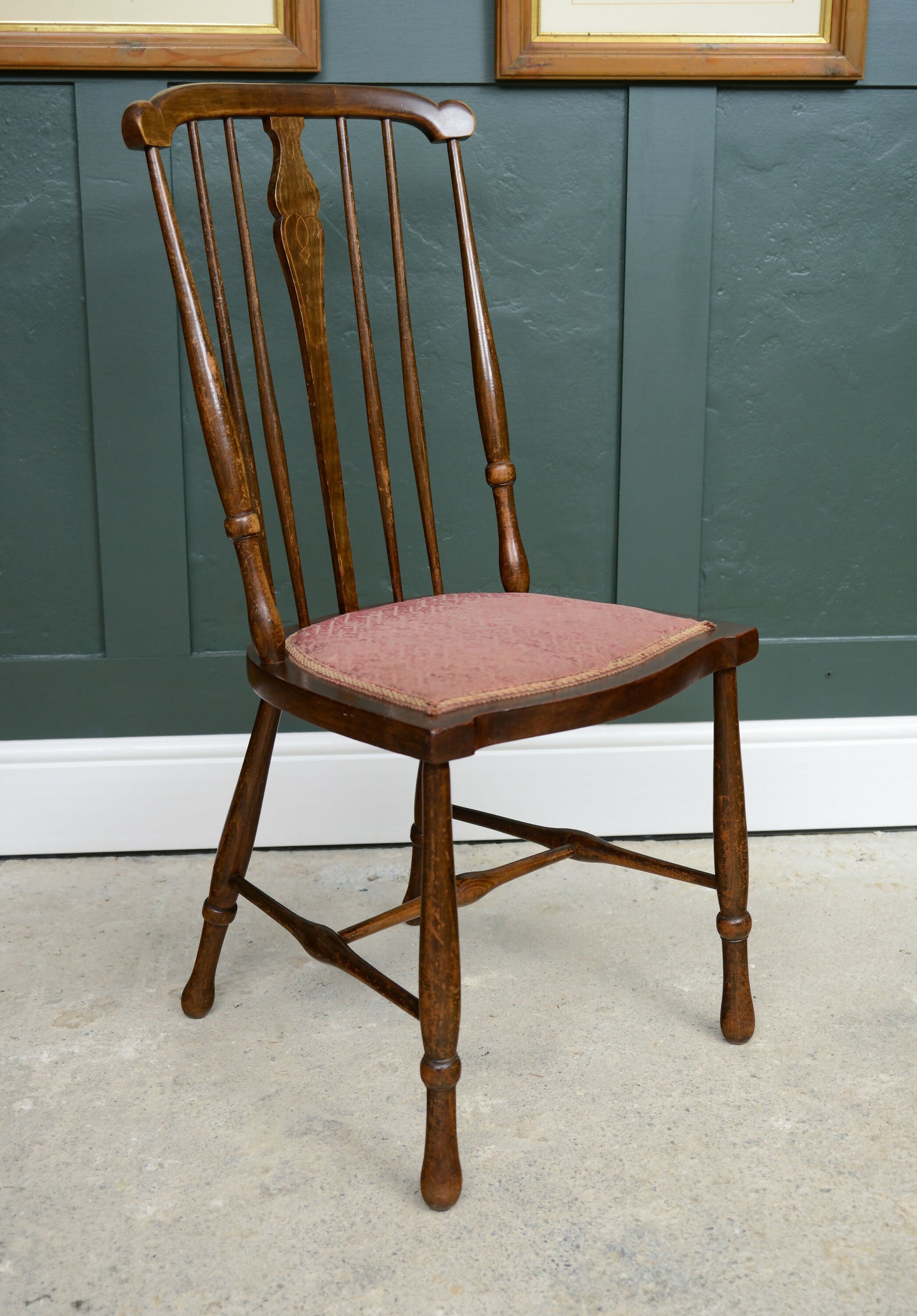 4 Edwardian Stick Splat Back Chairs with Dusky Pink Seats - SKU 208